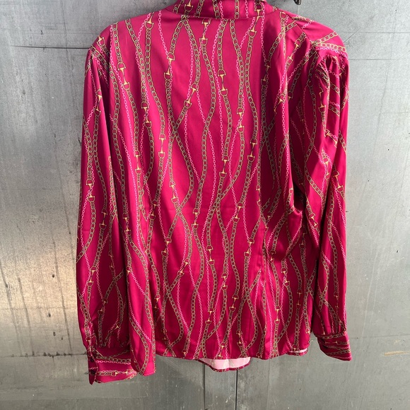 Hawes & Curtis Magenta Gold Chain Bow Blouse - Picture 5 of 6